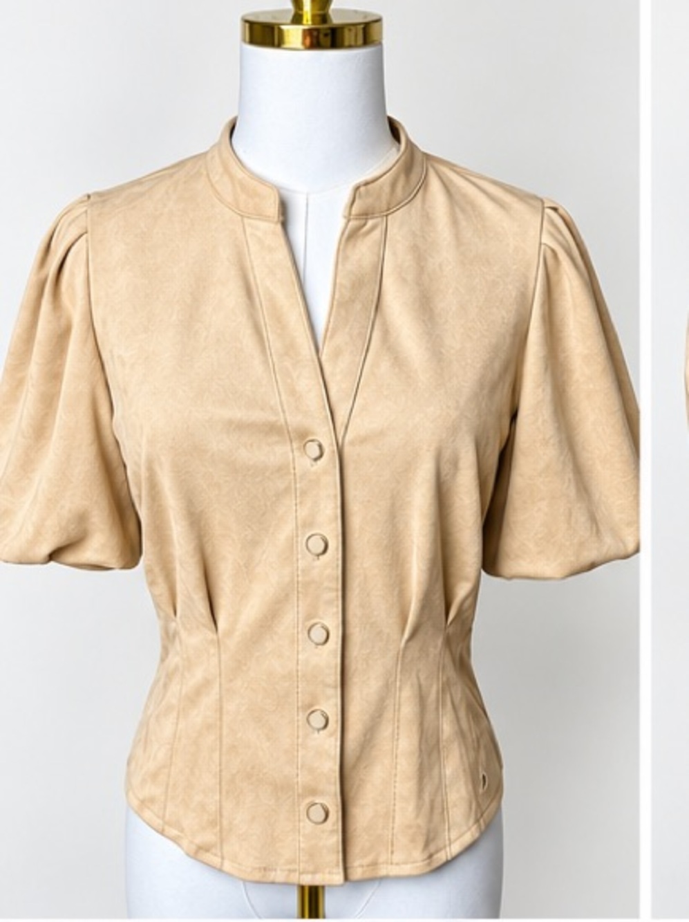 Faux Suede Corset Blouse Puff Sleeve pleated/gathered shoulders